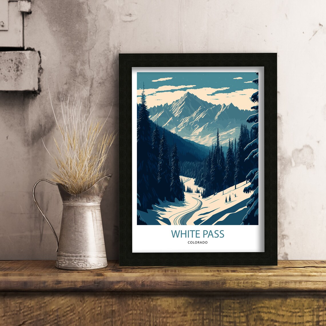 White Pass Colorado Winter Peak Pine Forest Retro Travel Poster - Image 3