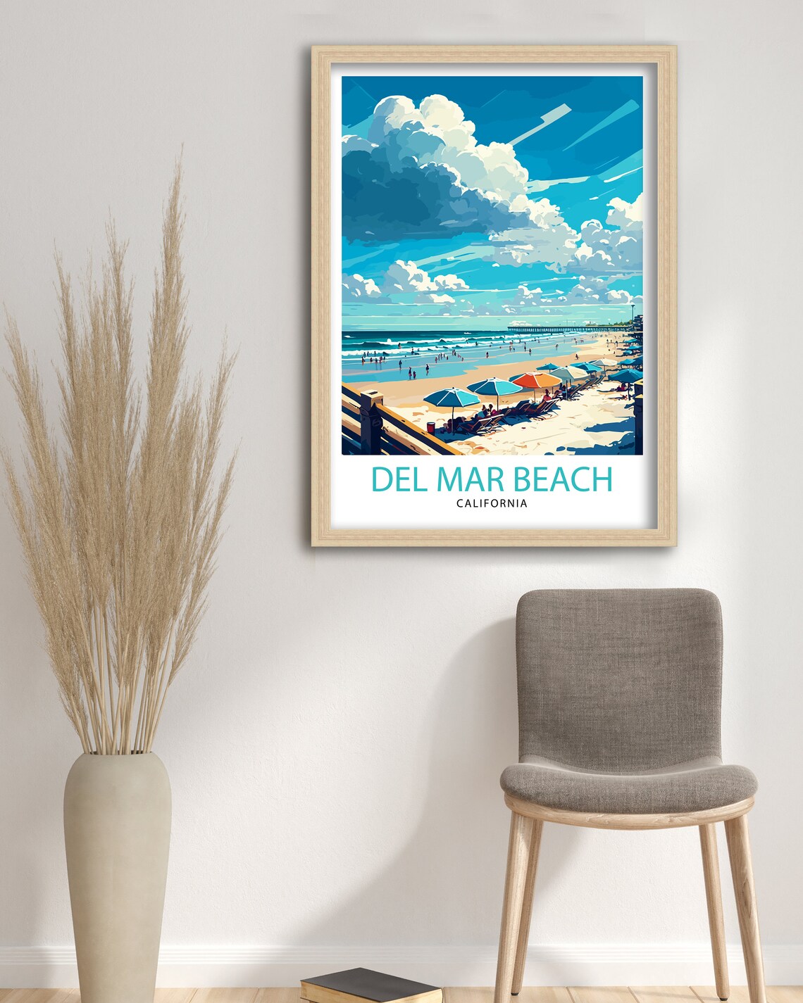 Del Mar Beach California Travel Poster With Ocean Pier Scene Art - Image 3