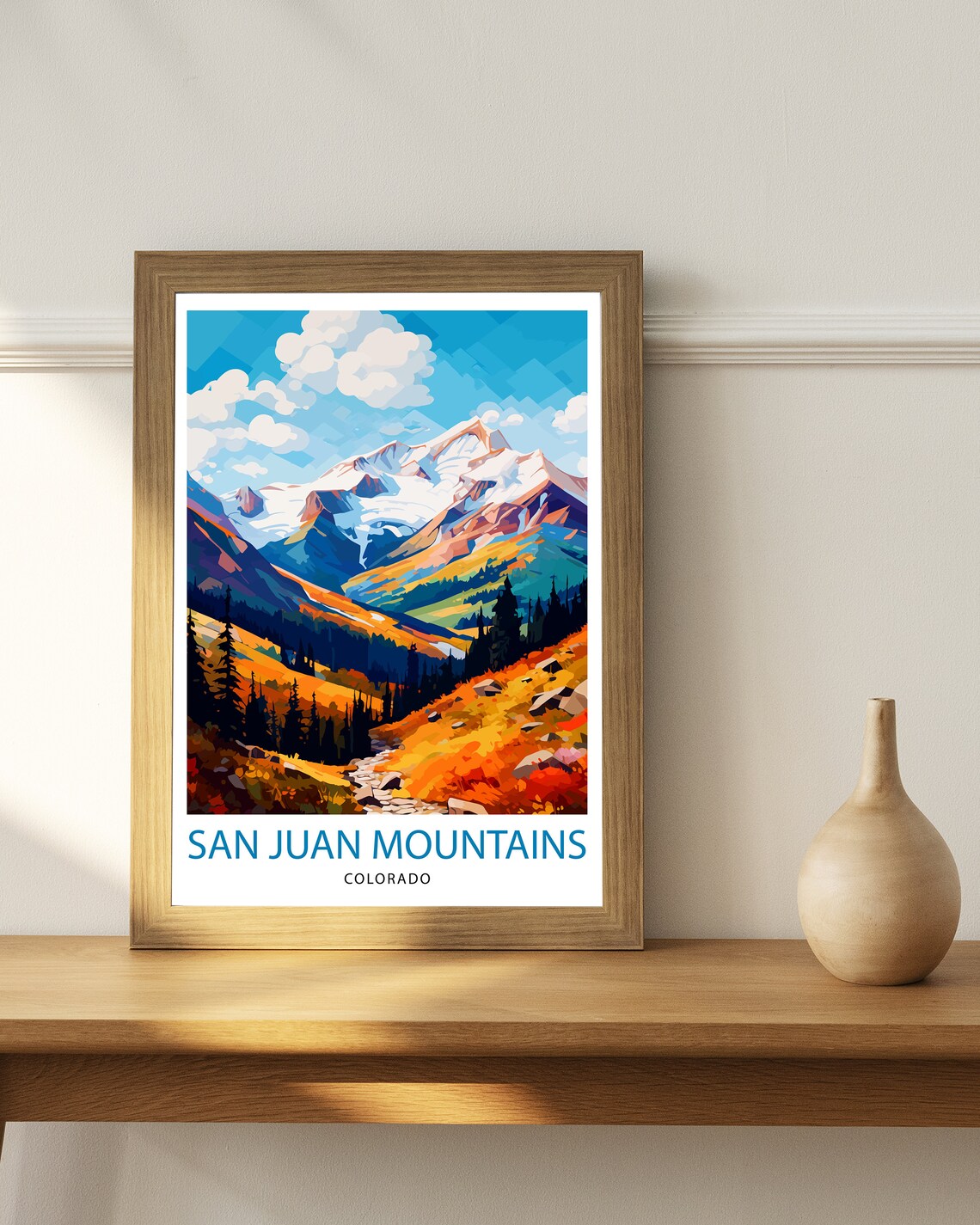 San Juan Mountains Colorado Snowy Peaks Fall Color Travel Poster - Image 3