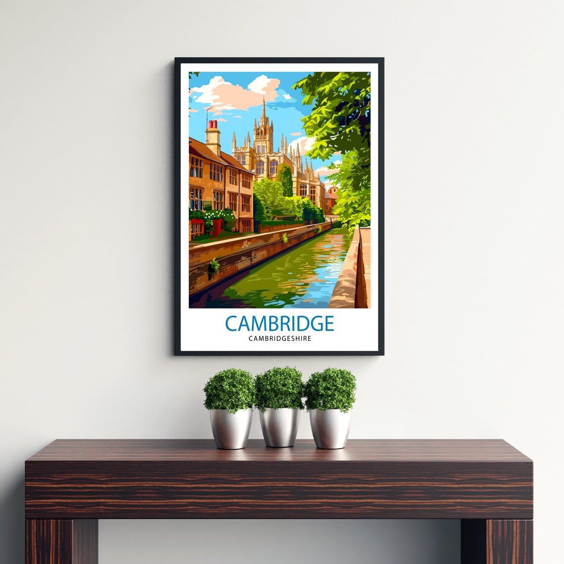 Cambridge Cambridgeshire River College Buildings Vintage Travel Poster - Image 3