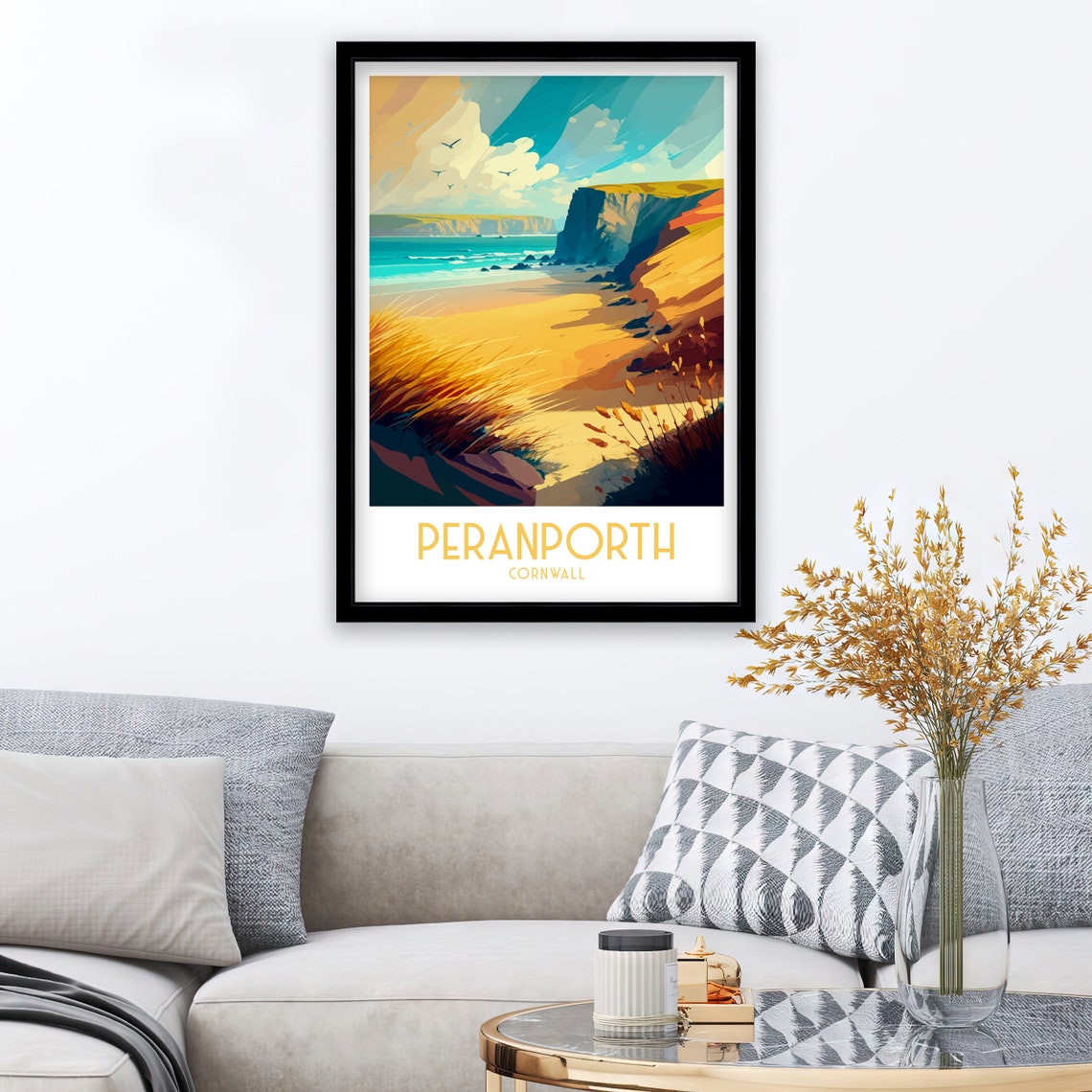 Perranporth Cornwall Sandy Beach Cliffs Dune Grass Surf Poster - Image 2