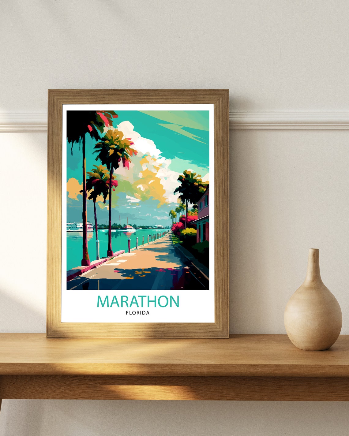 Marathon Florida Keys Waterfront Palms Turquoise Bay Travel Poster - Image 2