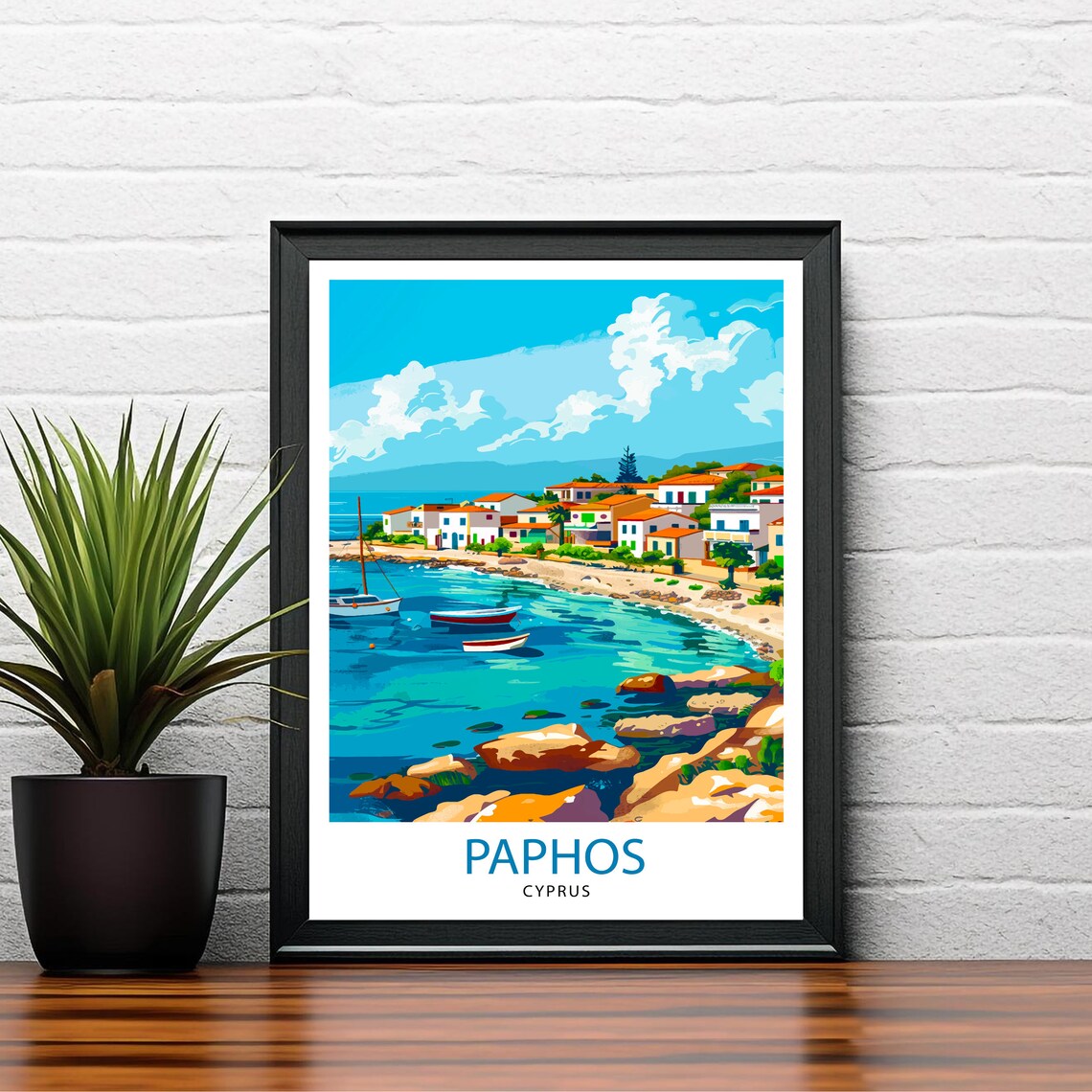 Paphos Cyprus Harbor Boats White Houses Turquoise Sea Travel Poster - Image 3