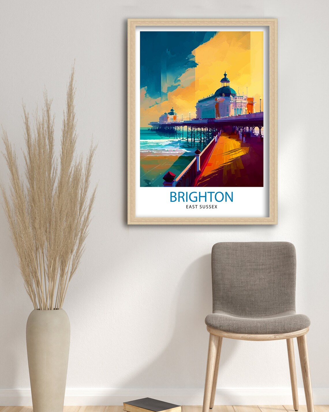 Brighton East Sussex Pier Golden Sunset Seaside Travel Poster - Image 3