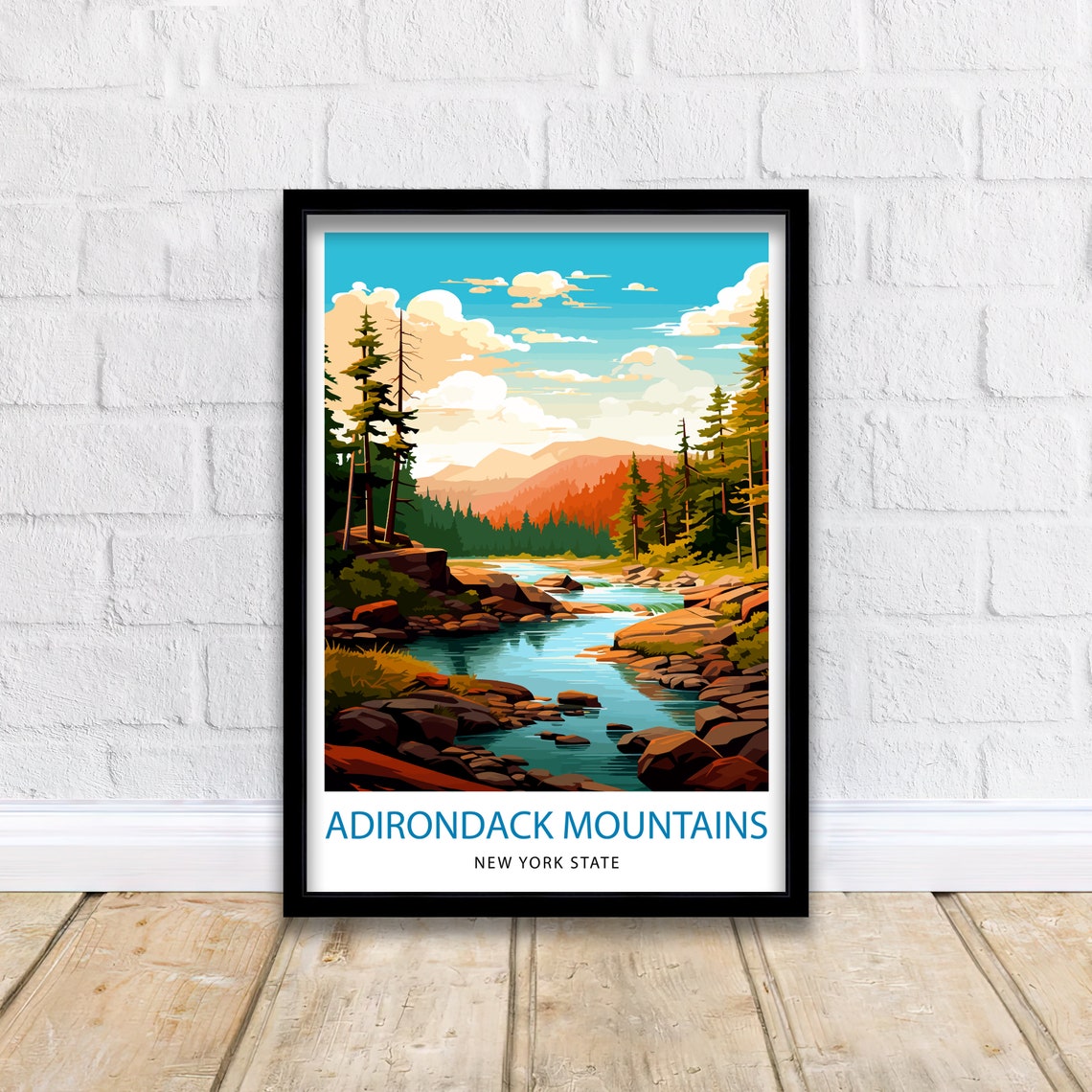 Adirondack Mountains New York Forest Stream Autumn Landscape Poster - Image 2