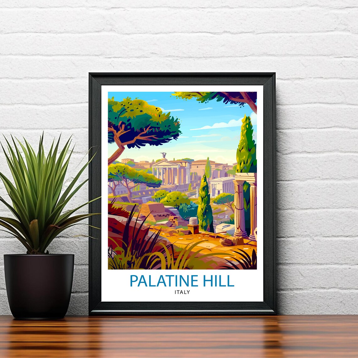 Palatine Hill Italy Cypress Trees Temple Retro Travel Poster - Image 2
