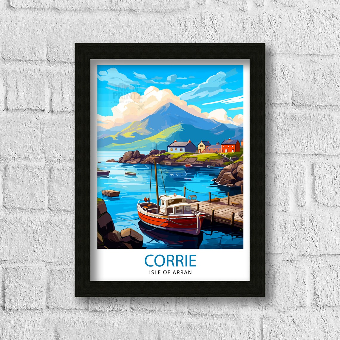 Corrie Isle Of Arran Harbour Fishing Boat Mountain View Poster - Image 3