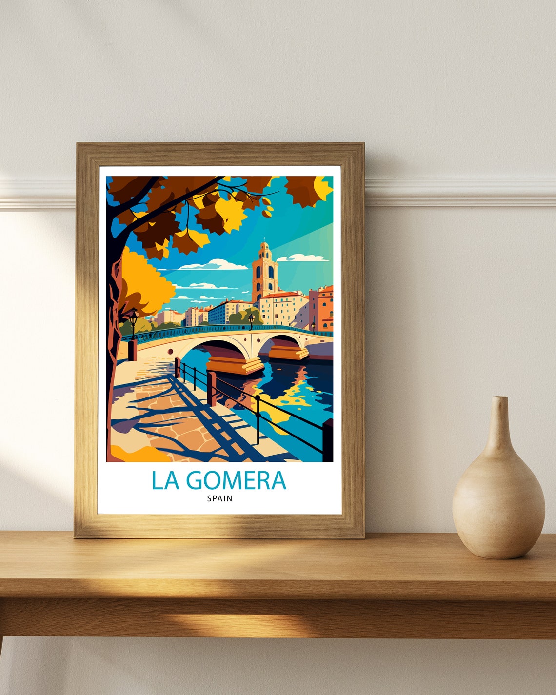 La Gomera Spain River Bridge Bell Tower Autumn Travel Poster - Image 3