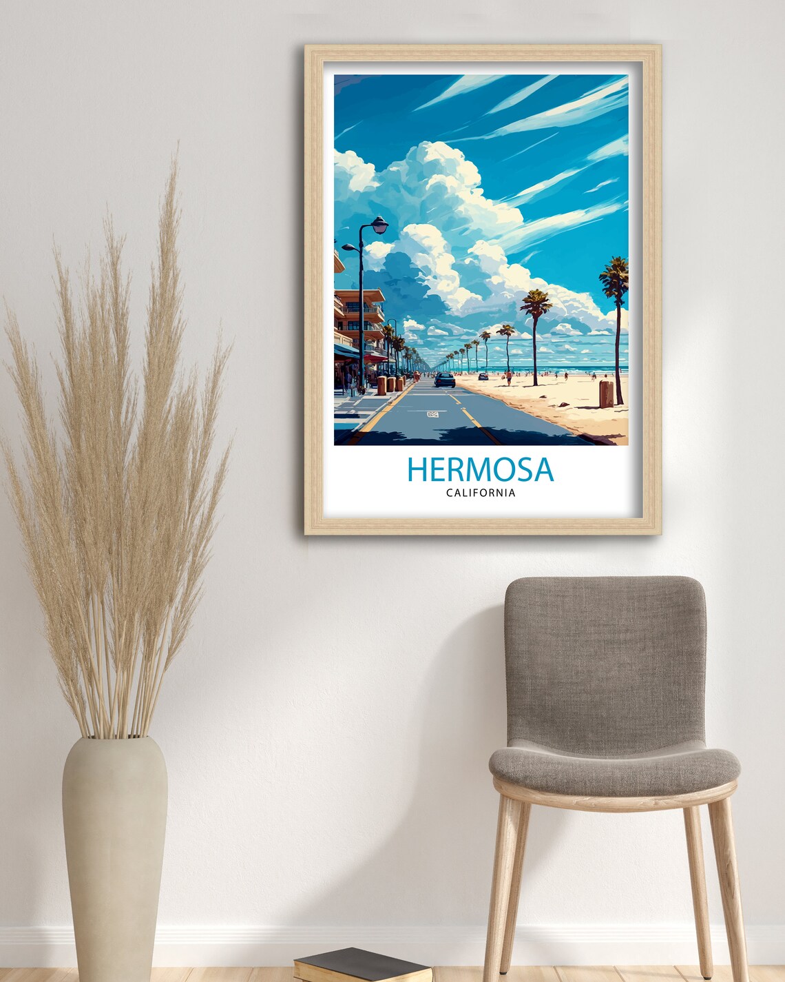 Hermosa California Beach Palm Lined Street Retro Travel Poster - Image 3