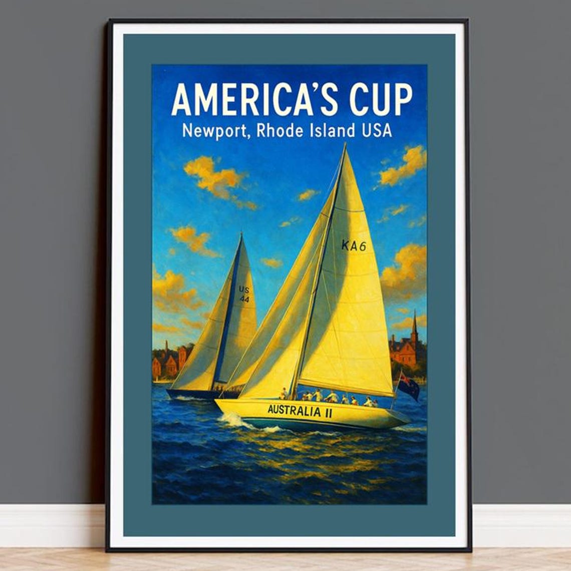 America's Cup Newport Rhode Island Sailboat Racing Vintage Poster