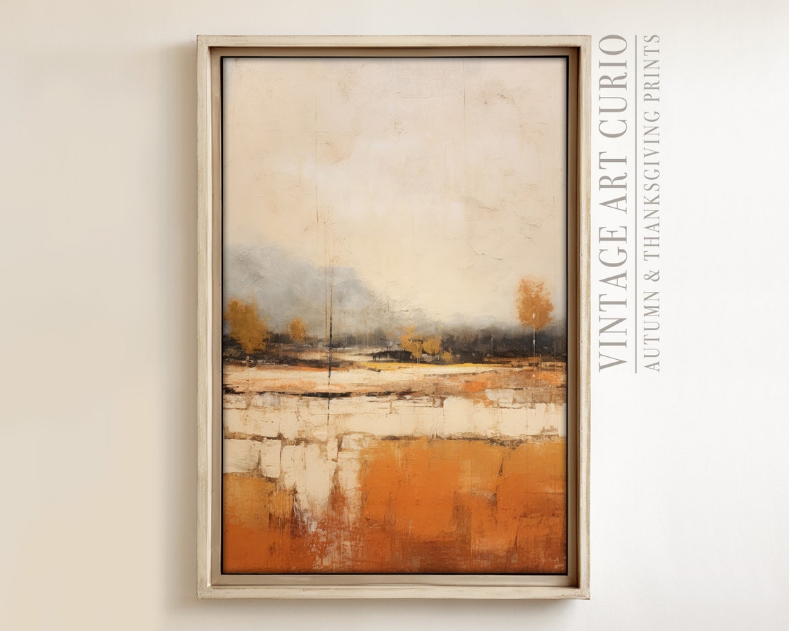 Warm Autumn Landscape Painting Vintage Rustic Fall Art Print Country Decor