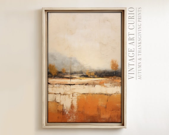 Warm Autumn Landscape Painting Vintage Rustic Fall Art Print Country Decor