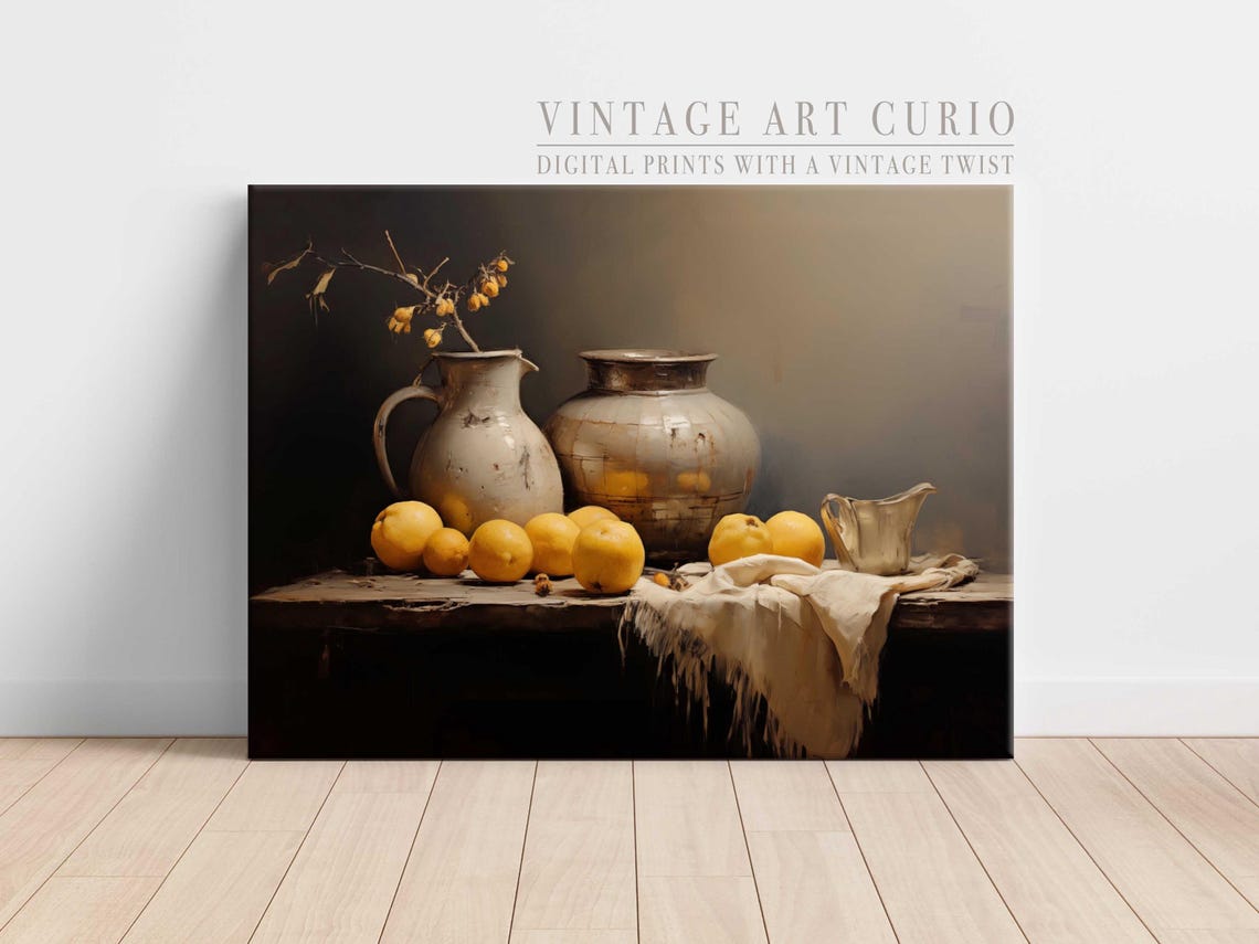 Moody Lemon Still Life Vintage Farmhouse Kitchen Decor Art Print