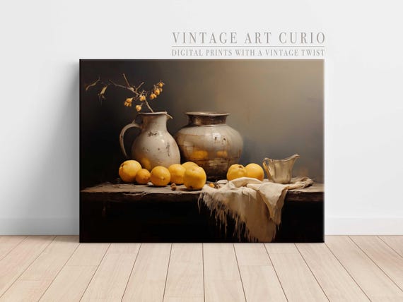 Lemon Still Life Art Print Vintage Farmhouse Kitchen Decor