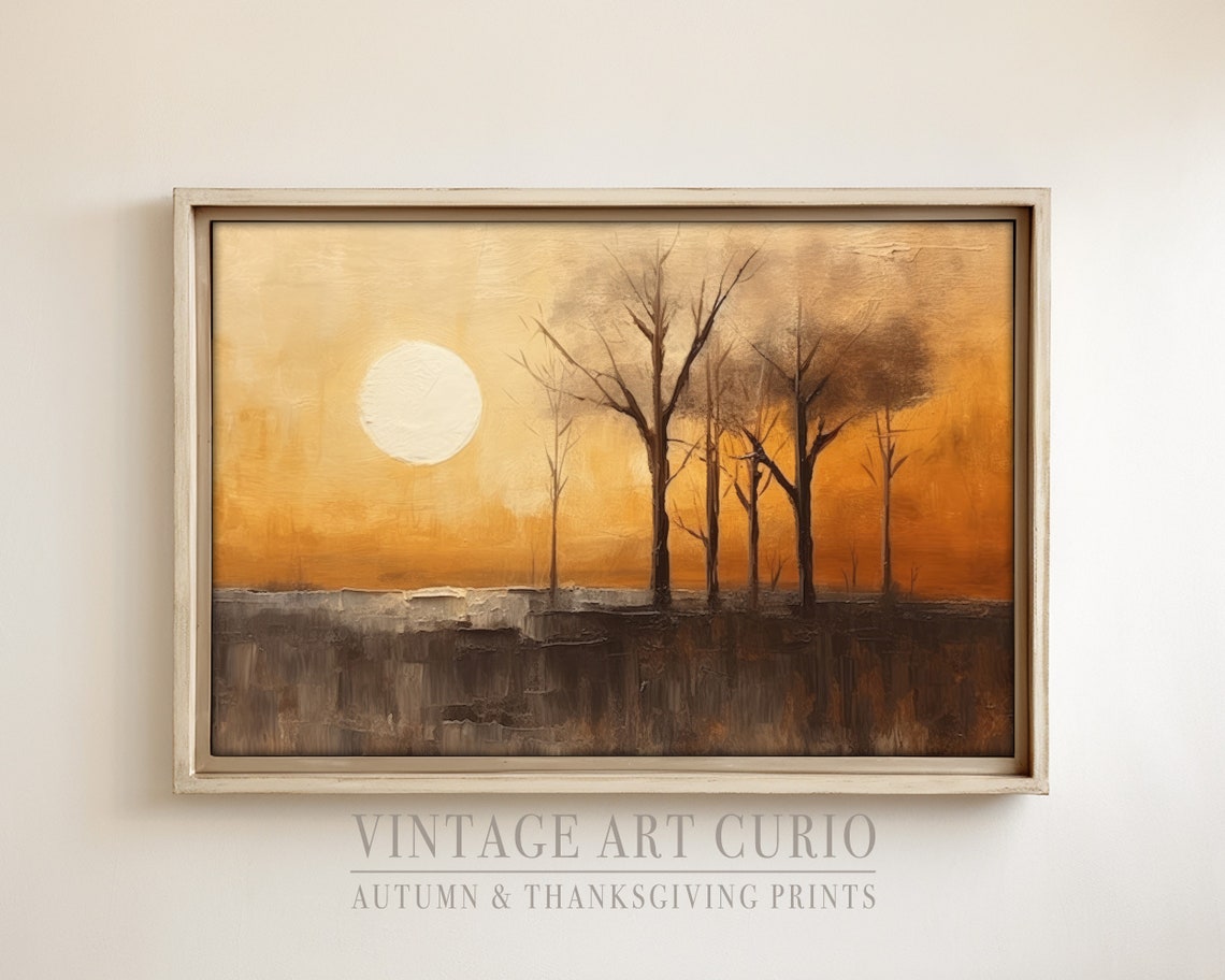 Warm Autumn Landscape Painting Vintage Rustic Fall Art Print Country Decor