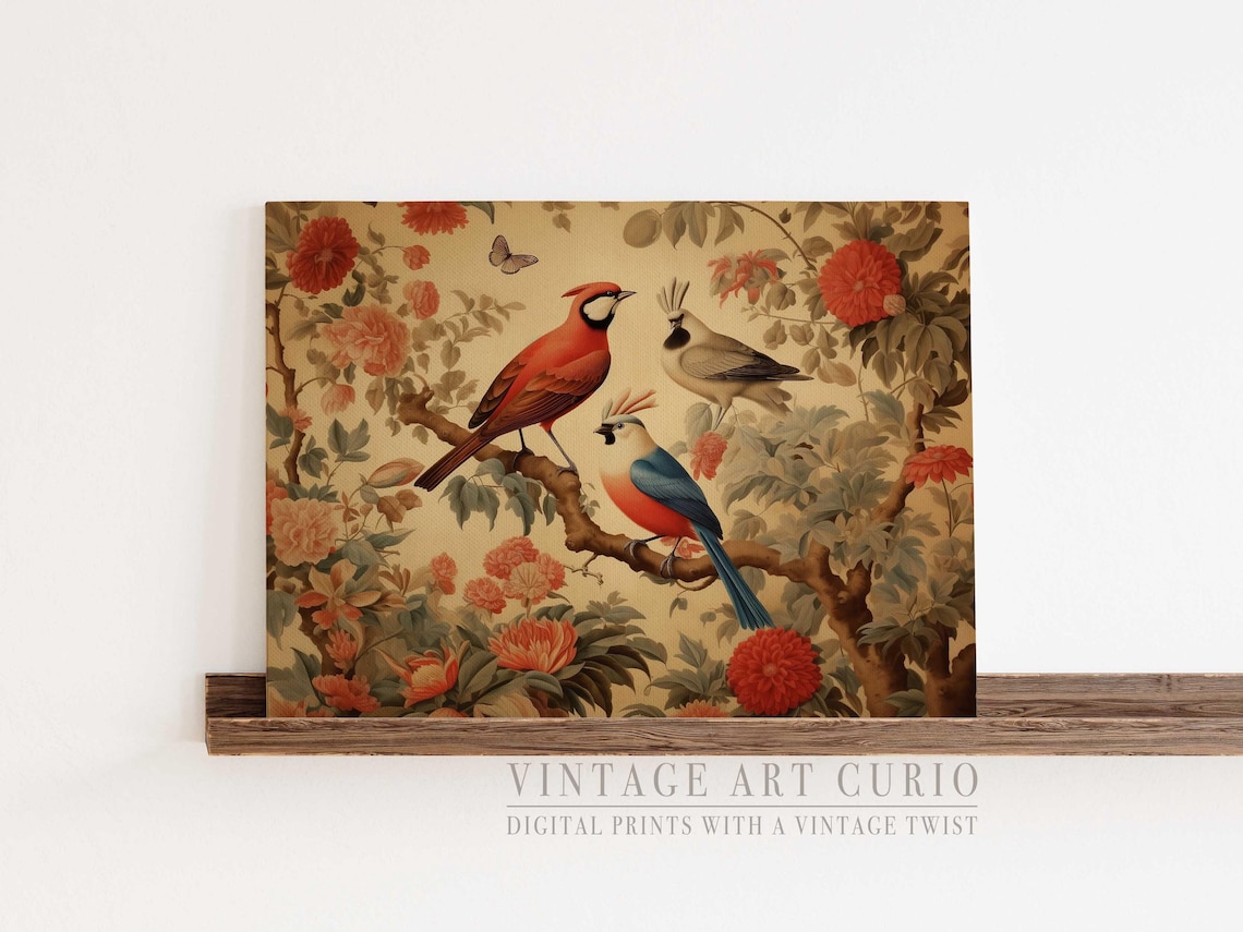 Chinoiserie Birds and Blossoms Vintage Asian Inspired Art Print