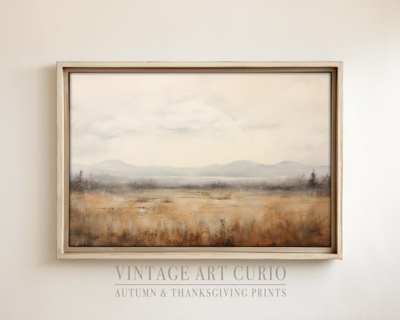 Warm Autumn Landscape Painting Vintage Rustic Fall Art Print Country Decor