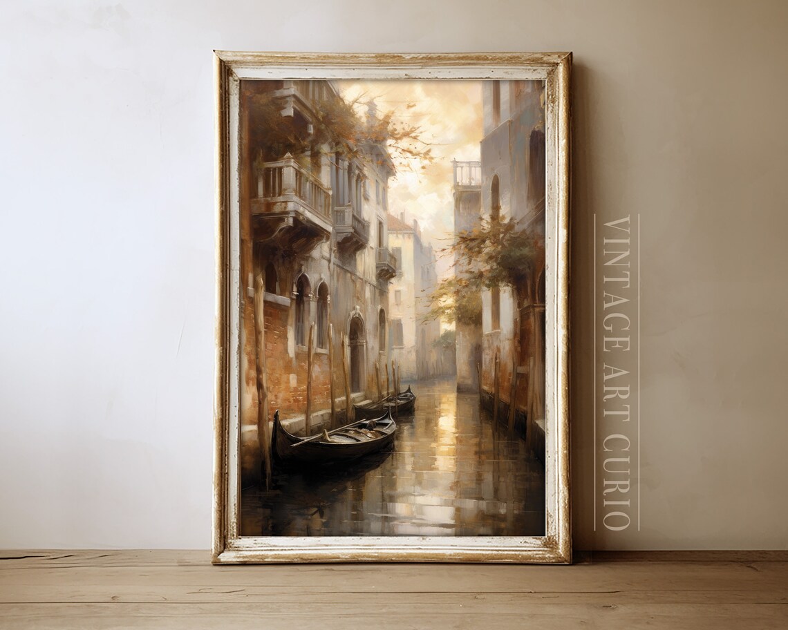 Venice Italy Canal Gondolas Vintage Oil Painting Romantic Cityscape Poster