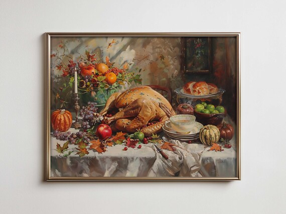 Autumn Thanksgiving Still Life Farmhouse Wall Art Vintage French Country Kitchen For Fall Decor Maximalist With Vibe