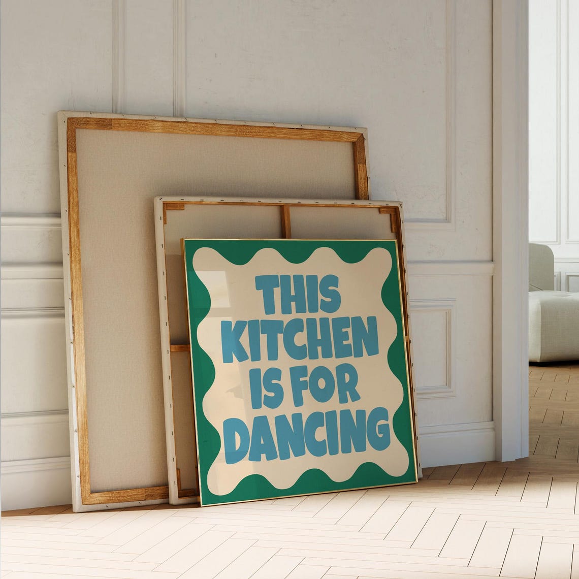 This Kitchen Is for Dancing Green Teal Retro Kitchen Quote Poster - Image 2