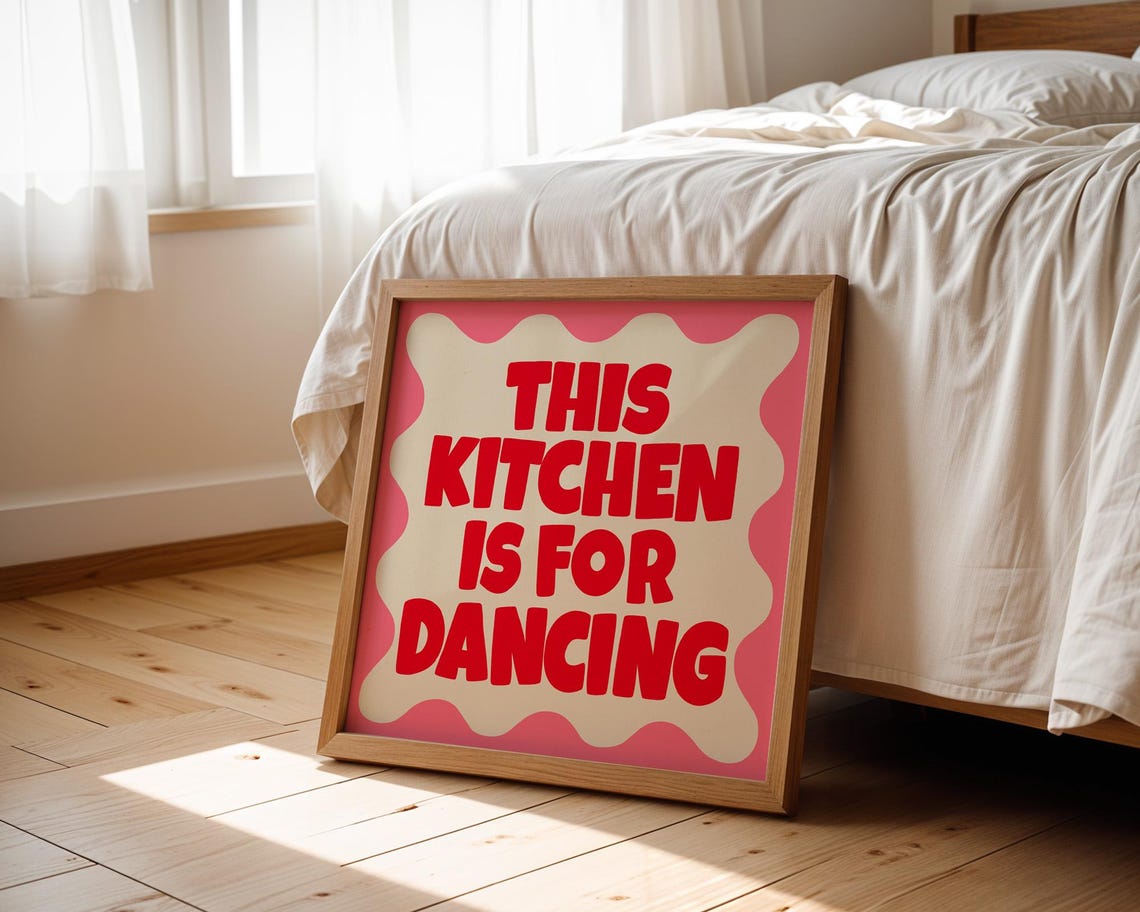 This Kitchen Is for Dancing Pink Red Retro Kitchen Quote Poster - Image 4