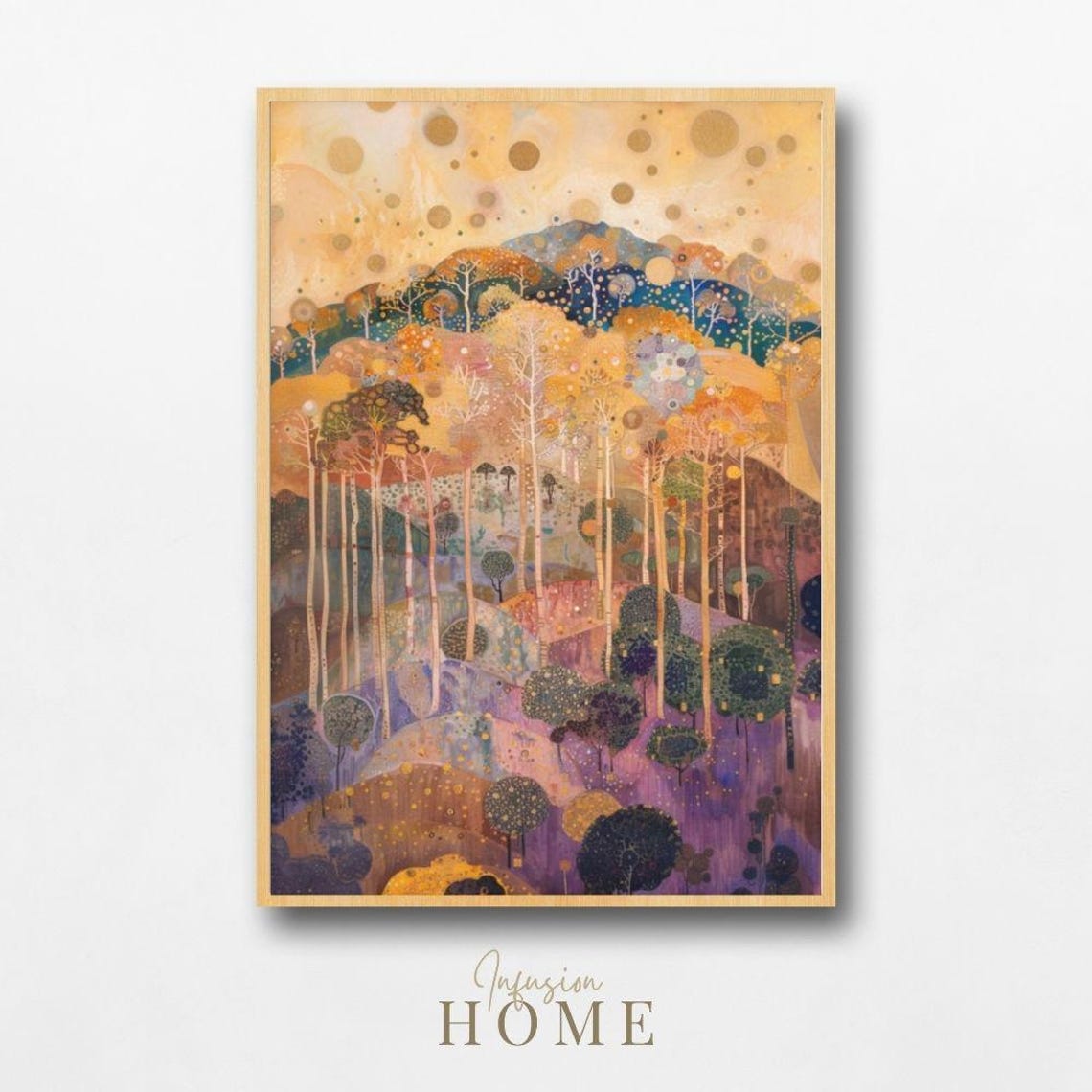 Golden Forest Whimsical Pastel Landscape Autumn Trees Art Poster