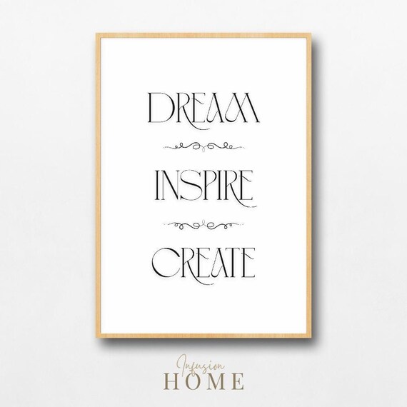 Dream Inspire Create Elegant Minimalist Typography Wall Poster