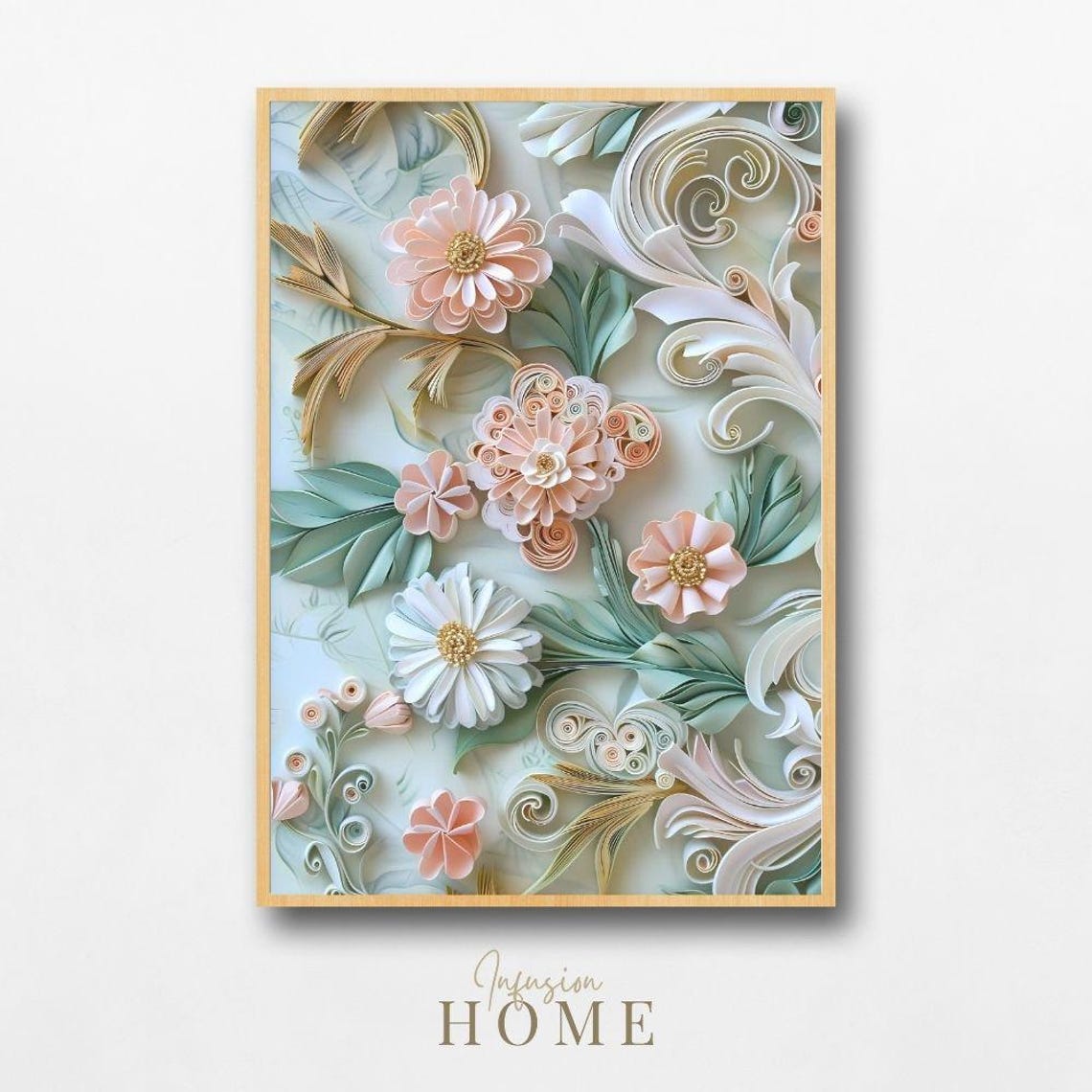 Soft Pink Paper Quilling Floral Art Print with Delicate Pastel Design