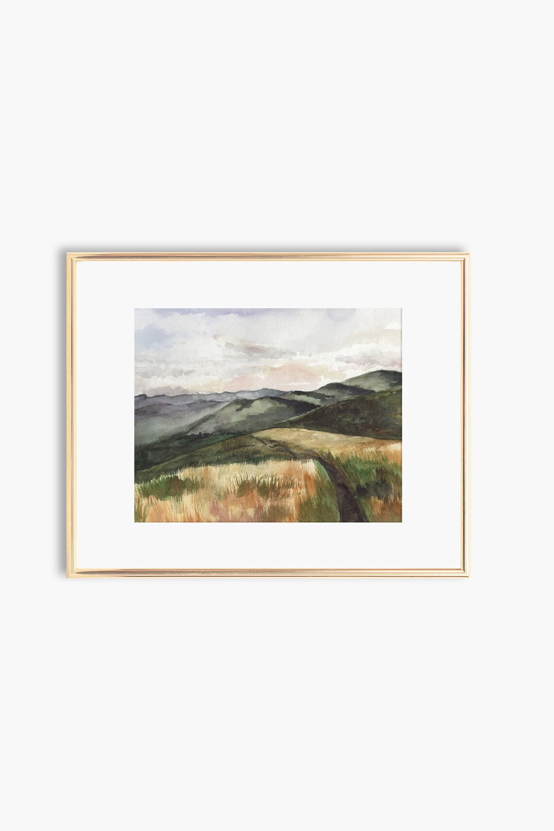 Mountain Landscape Watercolor Art Print, Neutral Decor