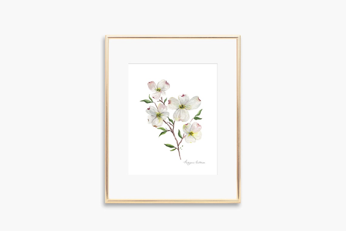 Dogwood Watercolor Art Print, Floral Home Decor