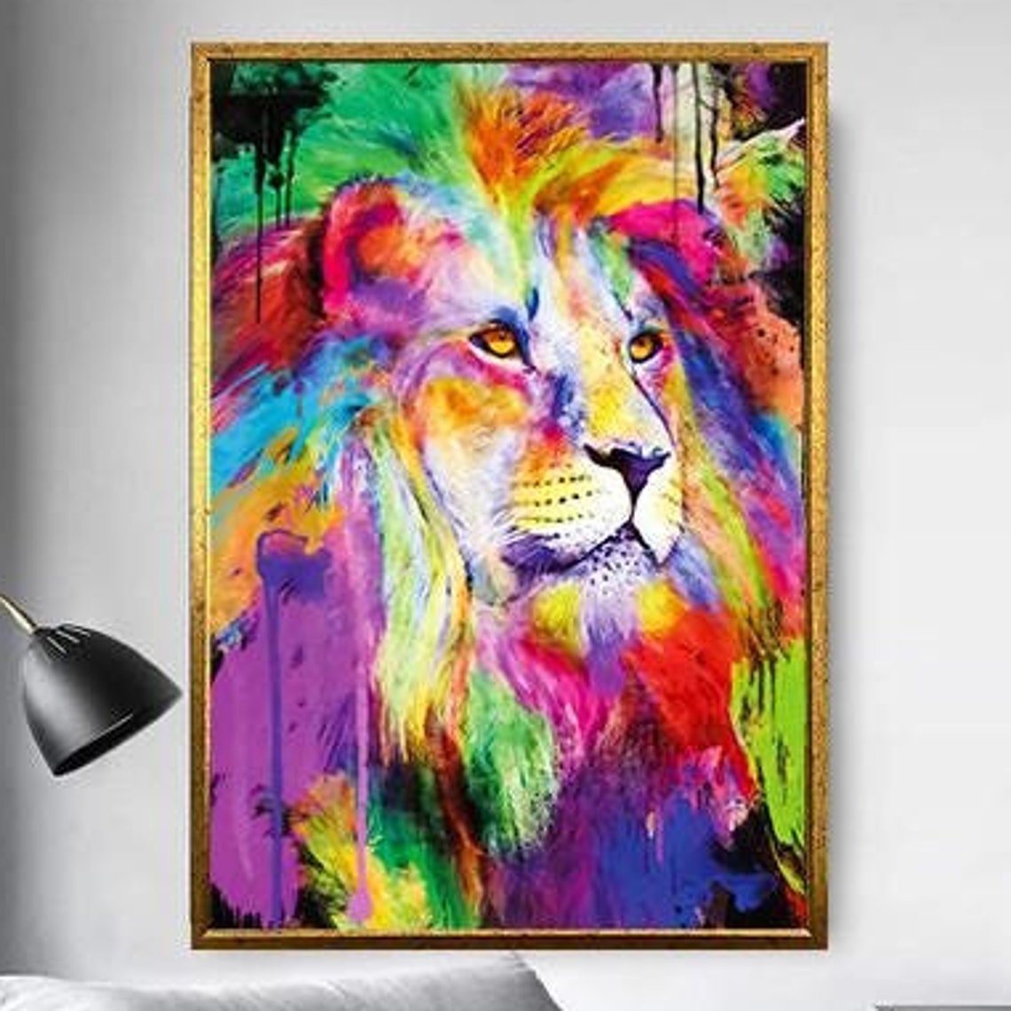 Rainbow Multicolor Splash Paint Lion Portrait Animal Art Poster - Image 5