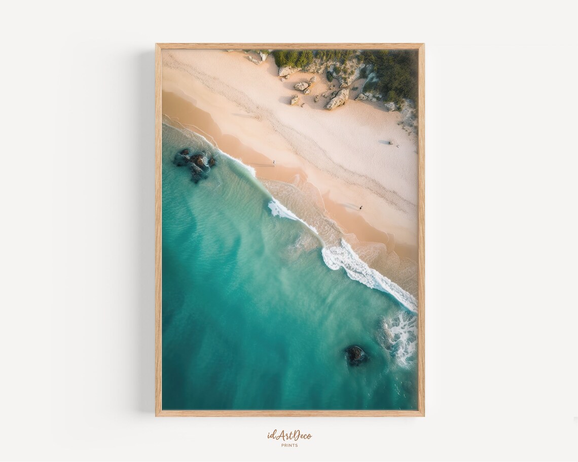 Aerial Turquoise Beach Coastline Drone Photo Sand Ocean Waves Poster