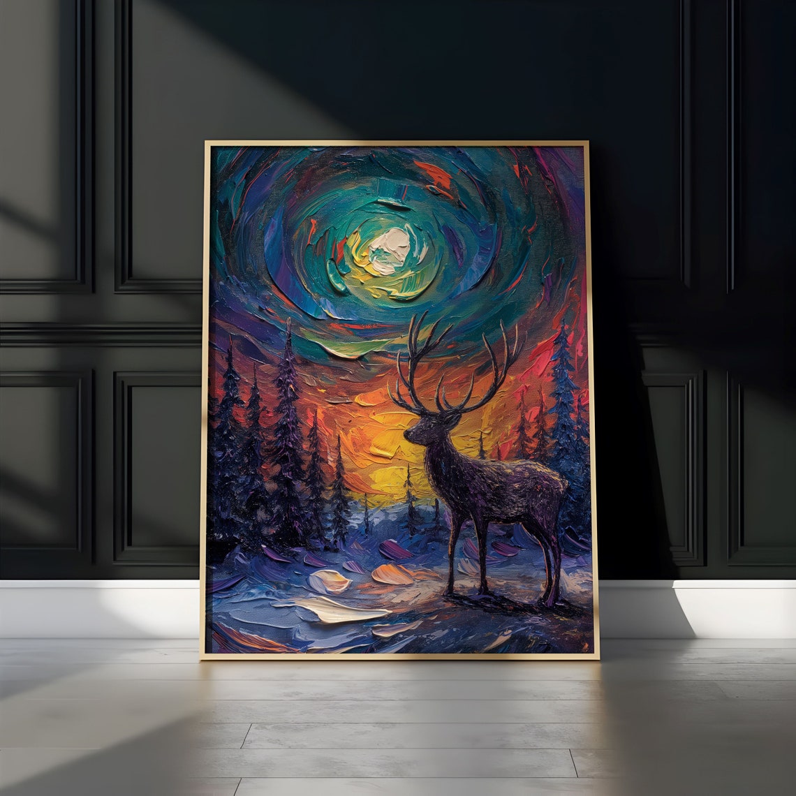 Aurora Borealis Wilderness Northern Lights Instant Art Poster Polar Deer Versatile Sizes Colorful Impasto Print 19 - Image 2