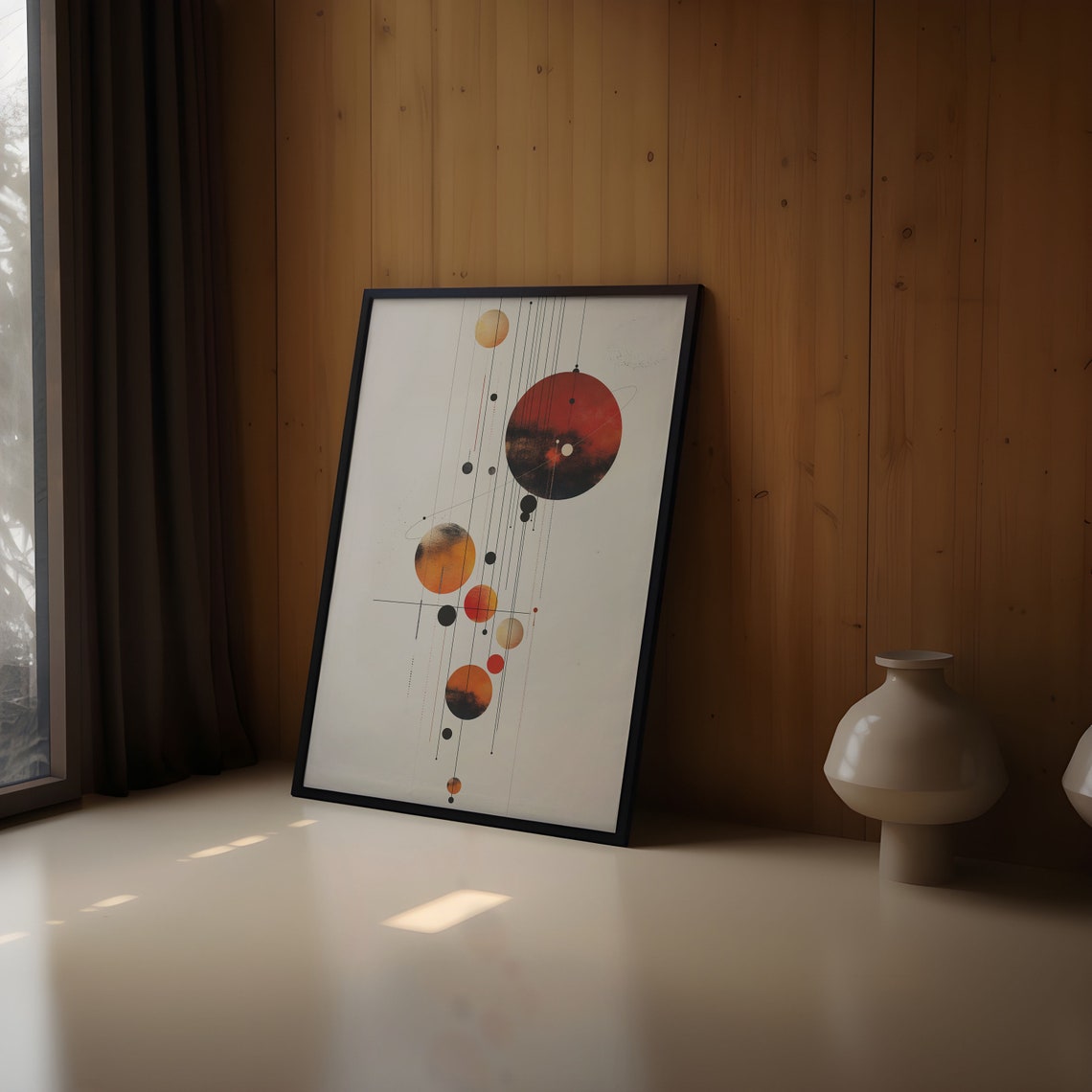 Abstract Red Planet Cascade Falling Mobile Line Watercolor Art Print - Image 2