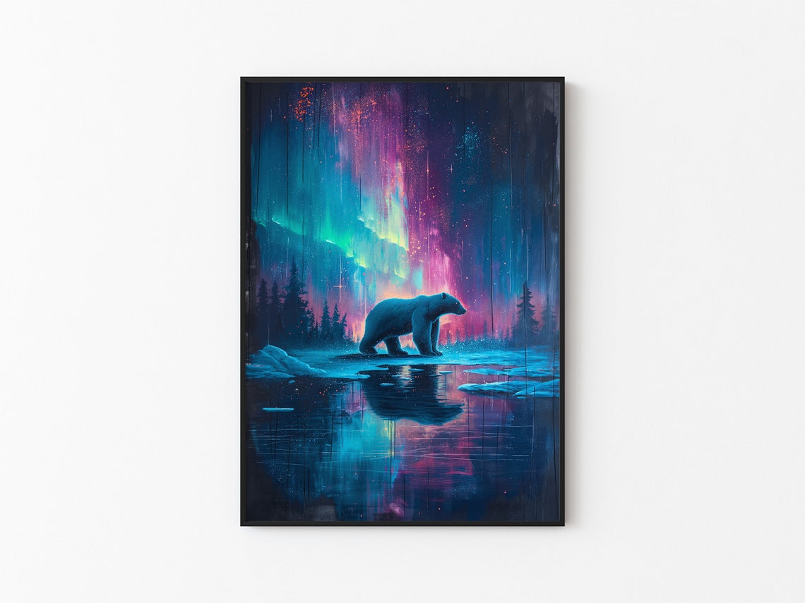 Aurora Borealis Wilderness Northern Lights Instant Art Poster Polar Bear Versatile Sizes Colorful Print 2 - Image 3