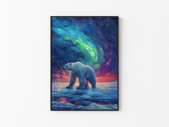 Aurora Borealis Wilderness Northern Lights Instant Art Poster Polar Bear Versatile Sizes Colorful Print 11