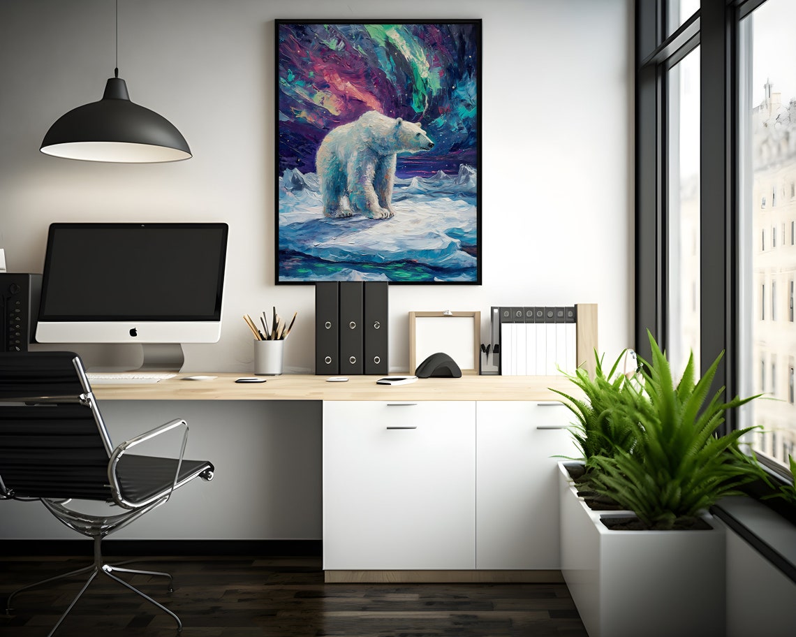 Aurora Borealis Wilderness Northern Lights Instant Art Poster Polar Bear Versatile Sizes Colorful Impasto Print 17 - Image 2
