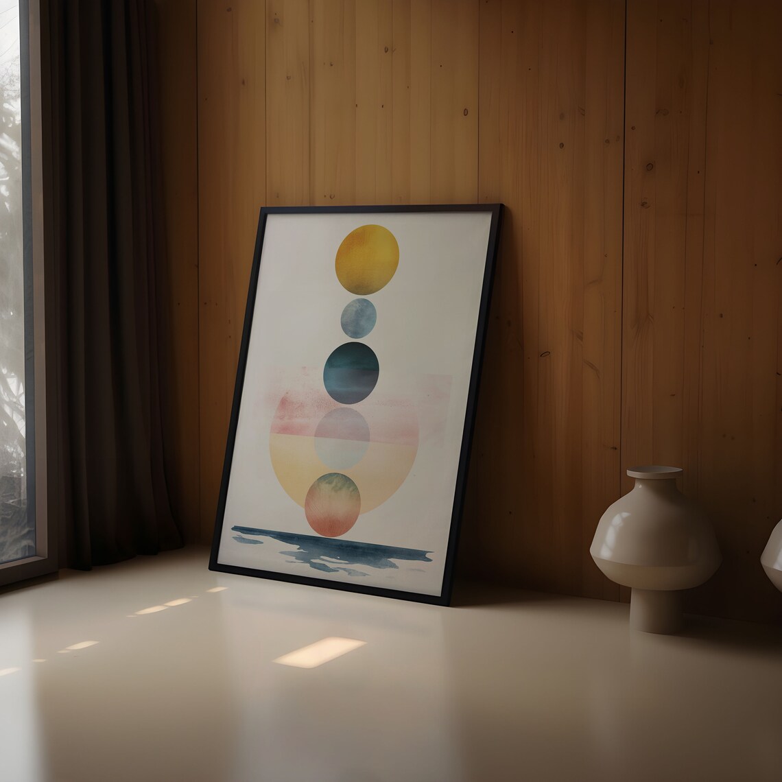 Abstract Sunset Watercolor Orb Stack Gold Sun Water Reflection Art Print - Image 2