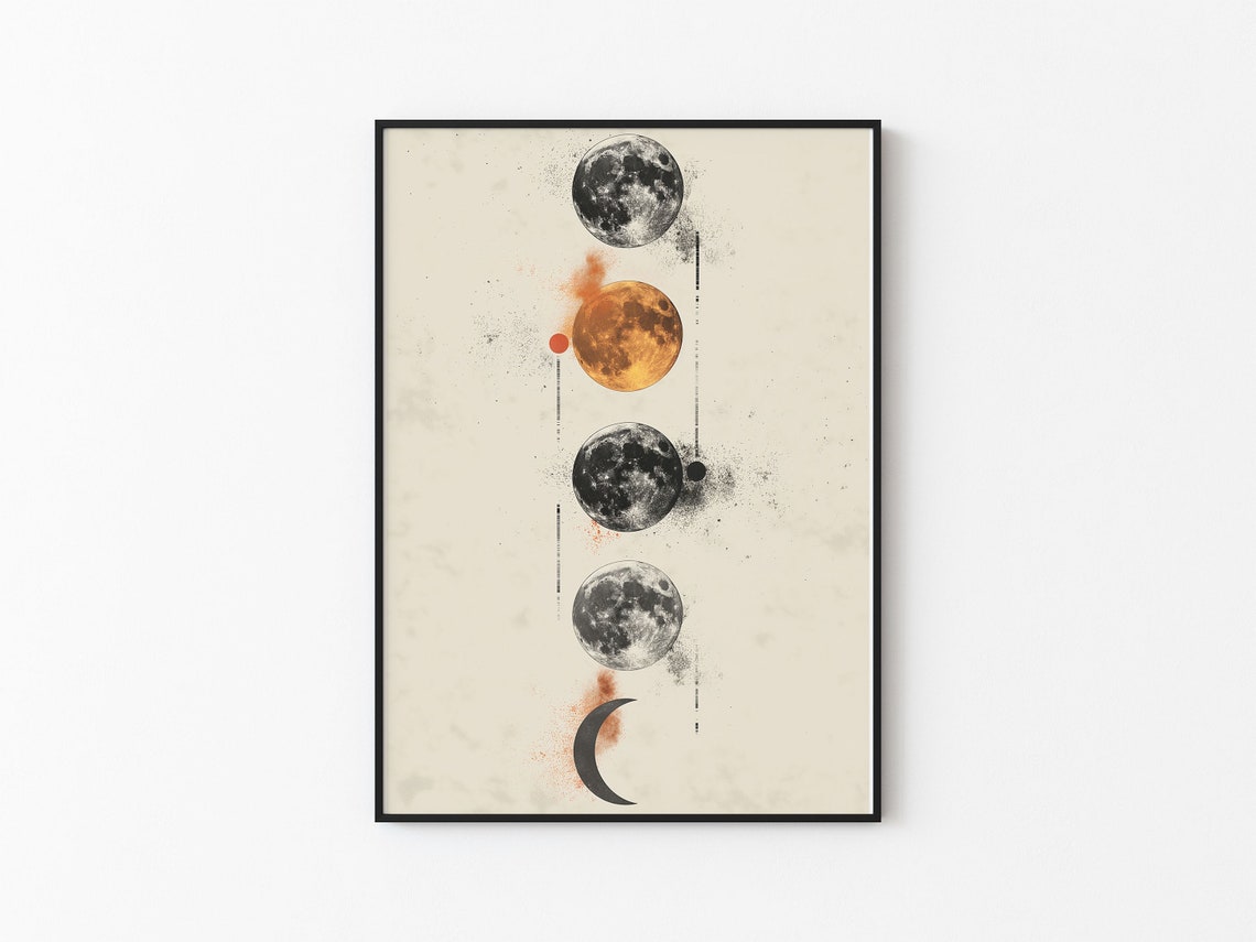 Four Moons Crescent Ember Watercolor Accent Abstract Art Poster
