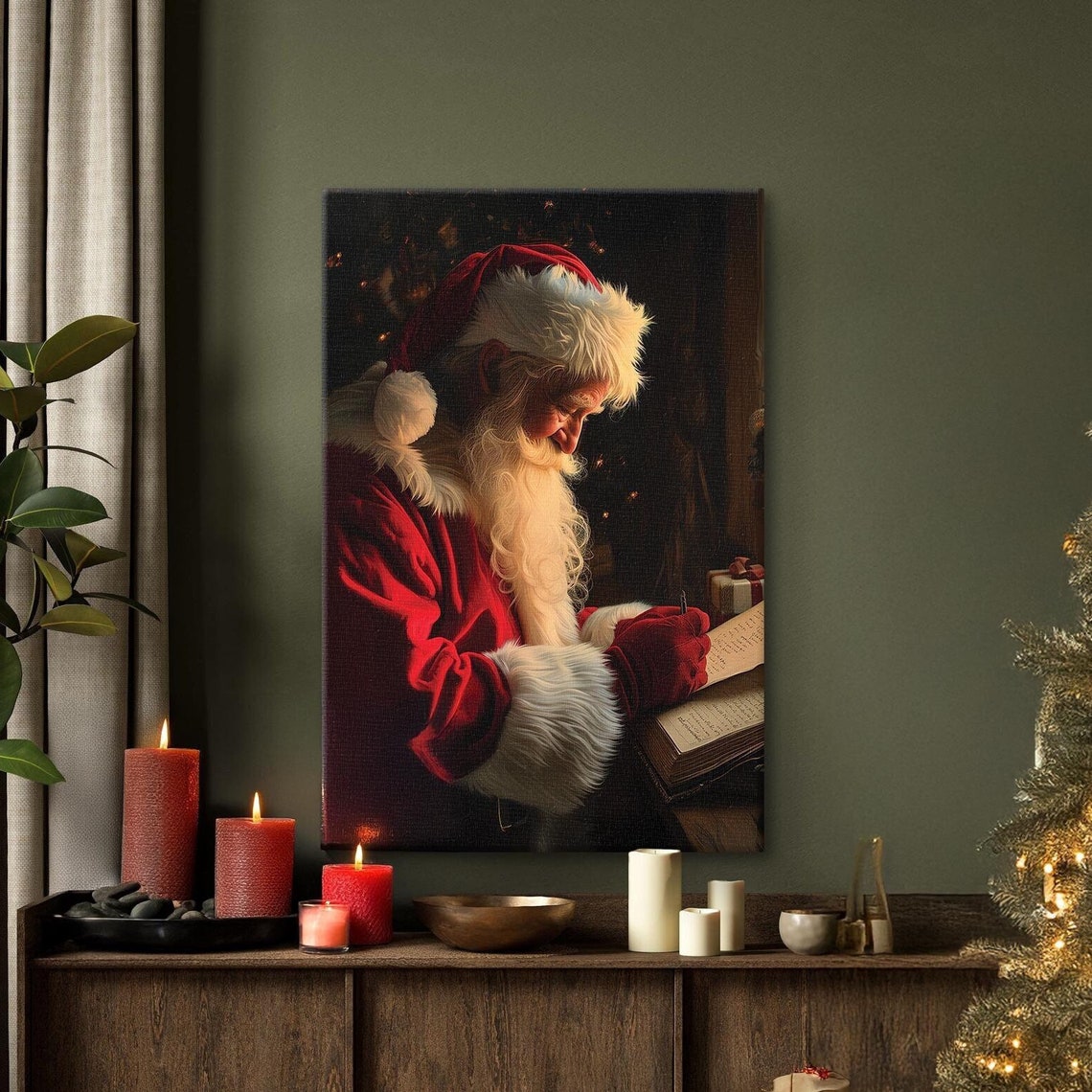 Santa Claus Writing Letter Candlelight Cozy Christmas Poster
