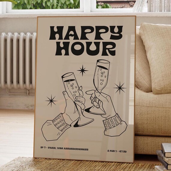 Happy Hour Drinks Print Minimalist Alcohol Cheers Poster