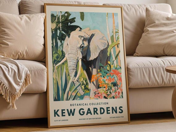 Elephant Jungle Print Vintage Botanical Safari Wall Art