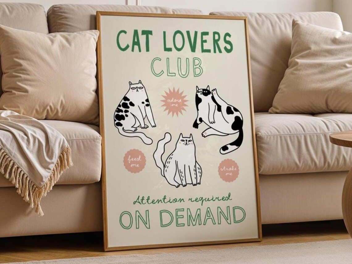 Cat Lovers Club Quote Poster, Funny Pet Decor