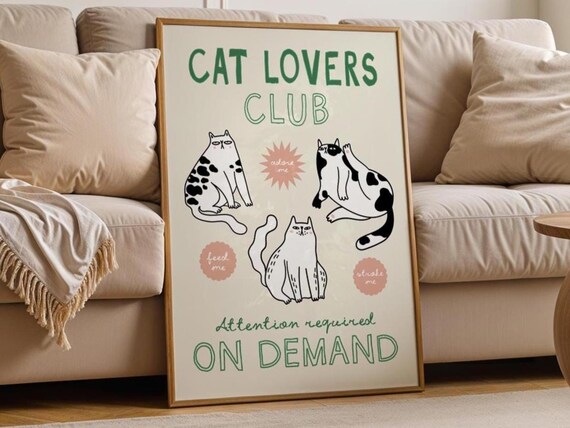 Cat Lovers Club Quote Poster, Funny Pet Decor