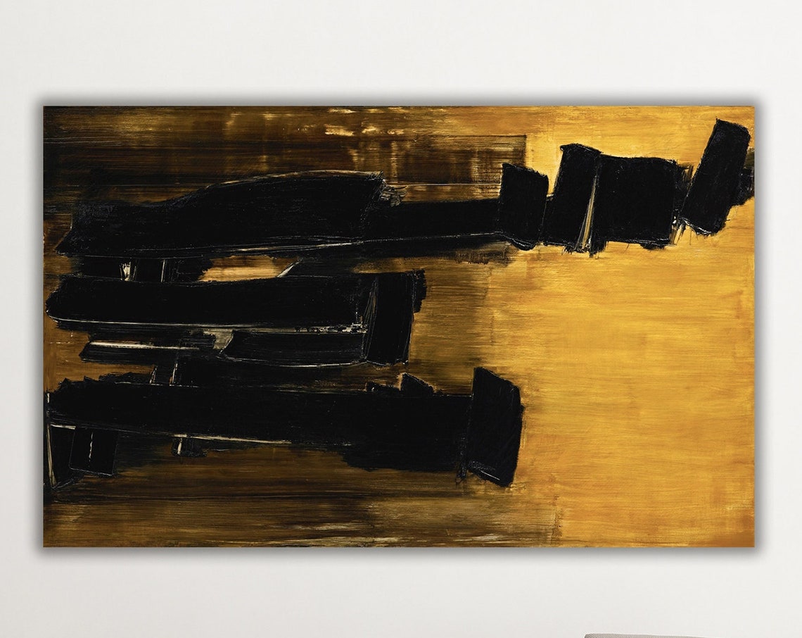 Pierre Soulages Abstract Print Mustard Black Canvas Art