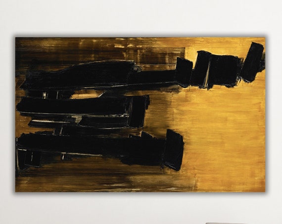 Pierre Soulages Abstract Print Mustard Black Canvas Art