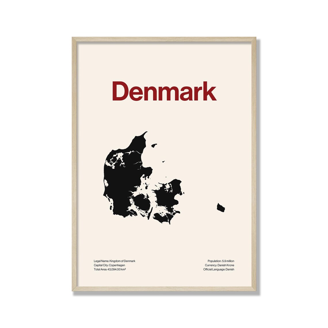 Minimalist Denmark Map Print Modern Wall Art Contemporary Travel Poster Neutral Home Decor