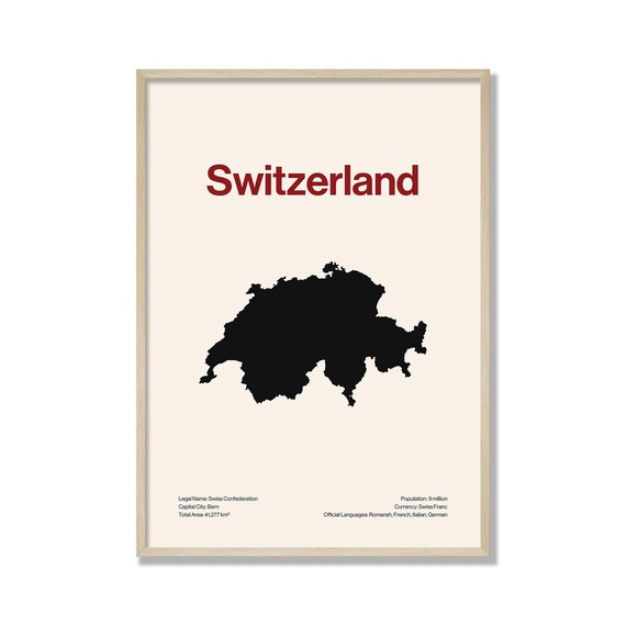 Minimalist Switzerland Map Print Modern Wall Art Contemporary Travel Poster Neutral Home Decor