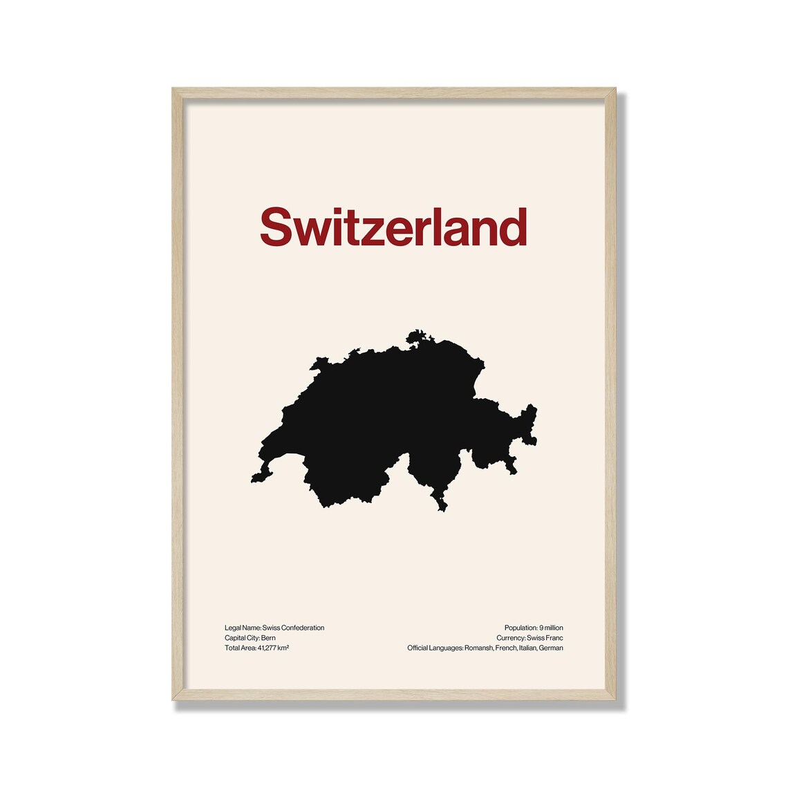 Minimalist Switzerland Map Print Modern Wall Art Contemporary Travel Poster Neutral Home Decor