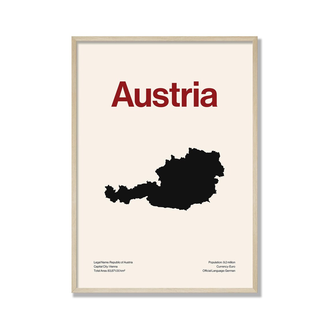 Minimalist Austria Map Print Modern Wall Art Contemporary Travel Poster Neutral Home Decor
